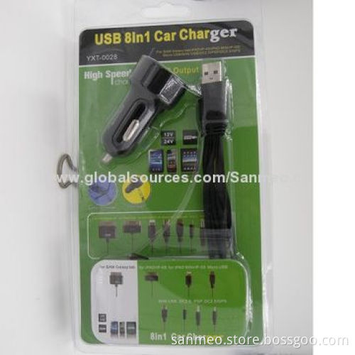 Universal 8-in-1 Dual USB Car Charger for SAM Galaxy Tab/iPad/iPhone 4s/5/iPad Mini/Micro USBNew